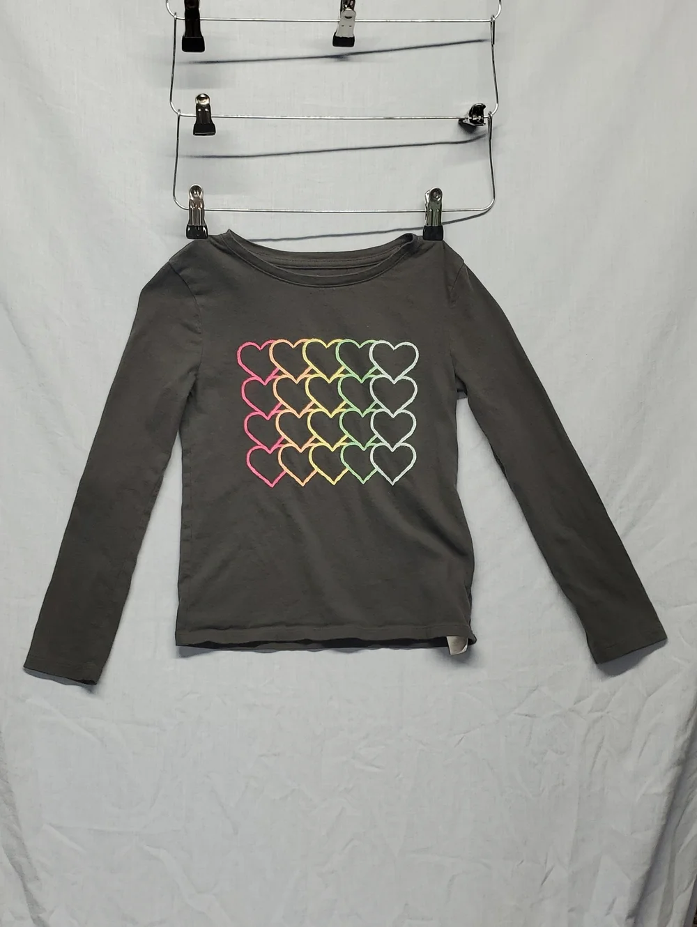 GAP Gray Long-Sleeve Tee with Neon Heart Grid #320
